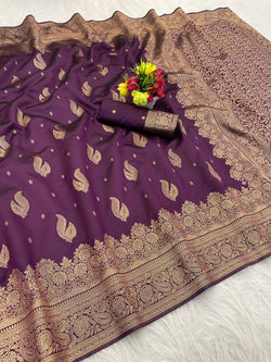 Blissful Purple Soft Silk Saree With Nebula Blouse Piece