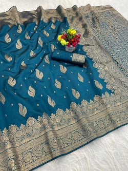 Rhapsody Rama Soft Silk Saree With Charming Blouse Piece