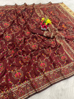 Charismatic Brown Pashmina Saree With Enchanting Blouse Piece