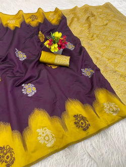 Glowing Wine Soft Silk Saree With Lovely Blouse Piece