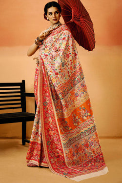 Fugacious Beige Pashmina Saree With Lagniappe Blouse Piece