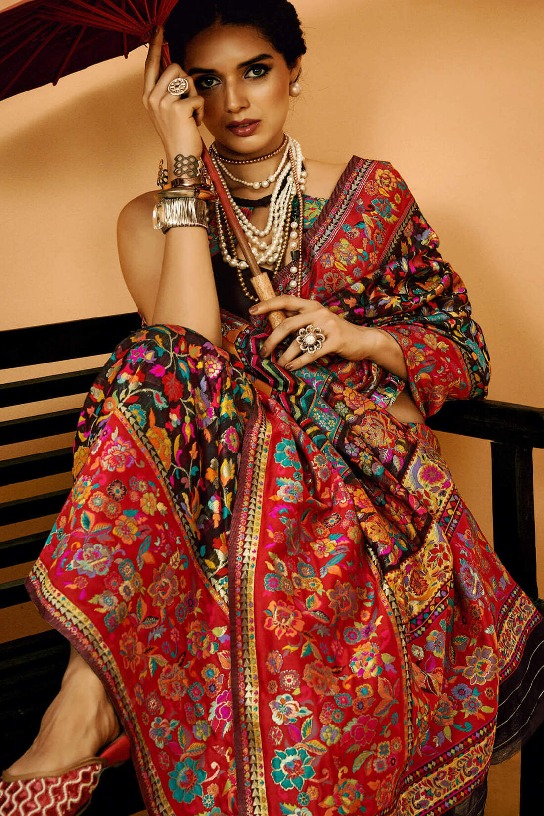 Sensational Black Pashmina Saree With Diaphanous Blouse Piece