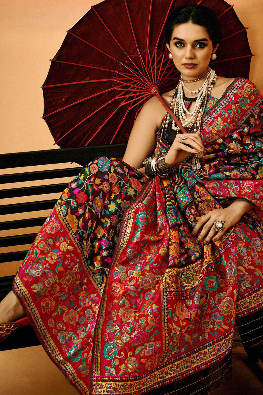 Sensational Black Pashmina Saree With Diaphanous Blouse Piece