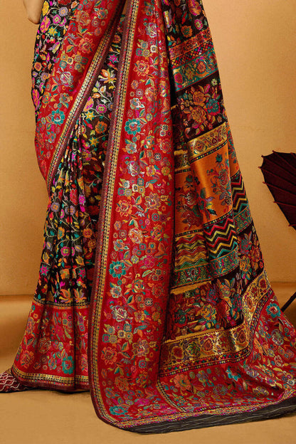 Sensational Black Pashmina Saree With Diaphanous Blouse Piece