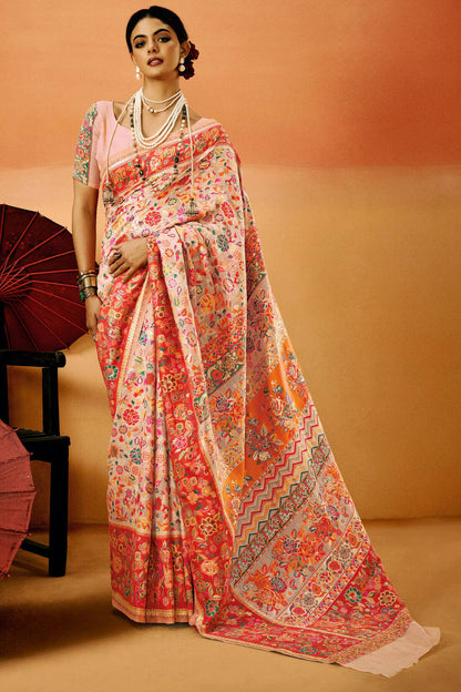Adoring Pink Pashmina Saree With Sophisticated Blouse Piece
