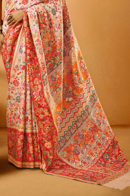 Adoring Pink Pashmina Saree With Sophisticated Blouse Piece