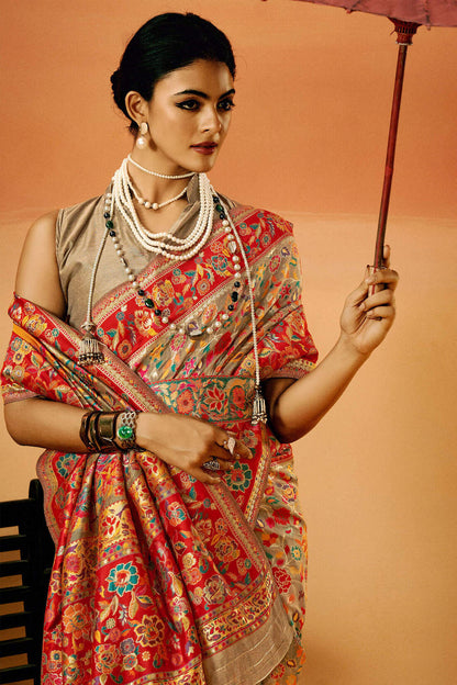 Petrichor Grey Pashmina Saree With Exuberant Blouse Piece