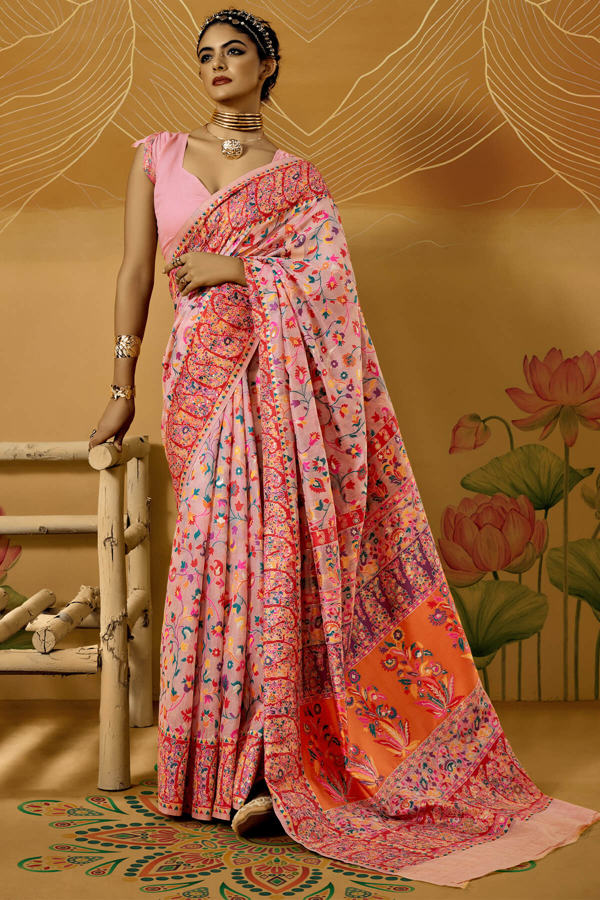 Nemesis Pink Pashmina Saree With Luminous Blouse Piece