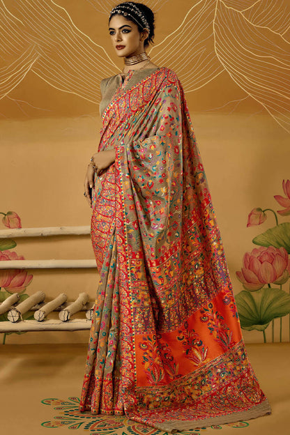 Demanding Grey Pashmina Saree With Magnetic Blouse Piece