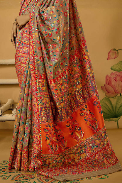 Demanding Grey Pashmina Saree With Magnetic Blouse Piece