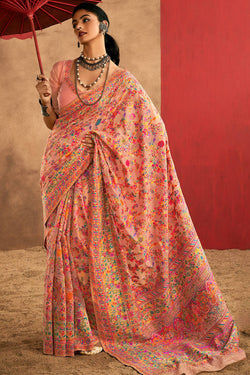 Delectable Peach Pashmina Saree With Panache Blouse Piece