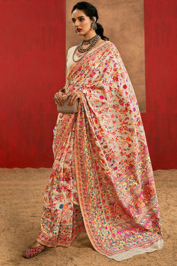 Rhapsodic Beige Pashmina Saree With Glorious Blouse Piece