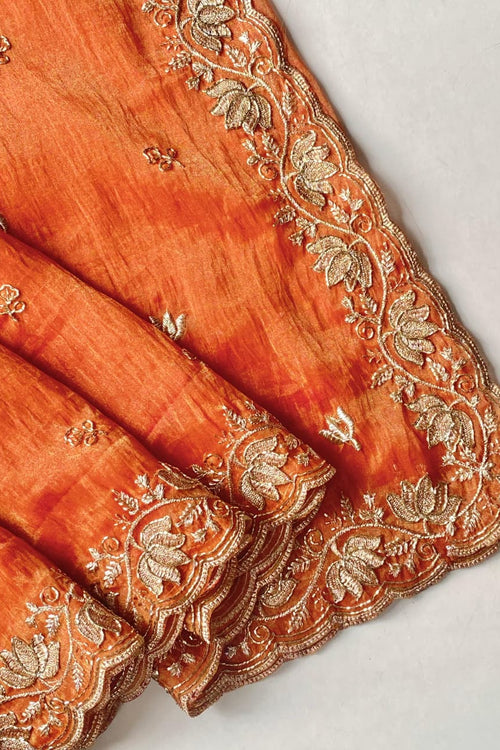 Load image into Gallery viewer, Panoply Orange Handwork Tissue Silk Saree With Stotched Blouse
