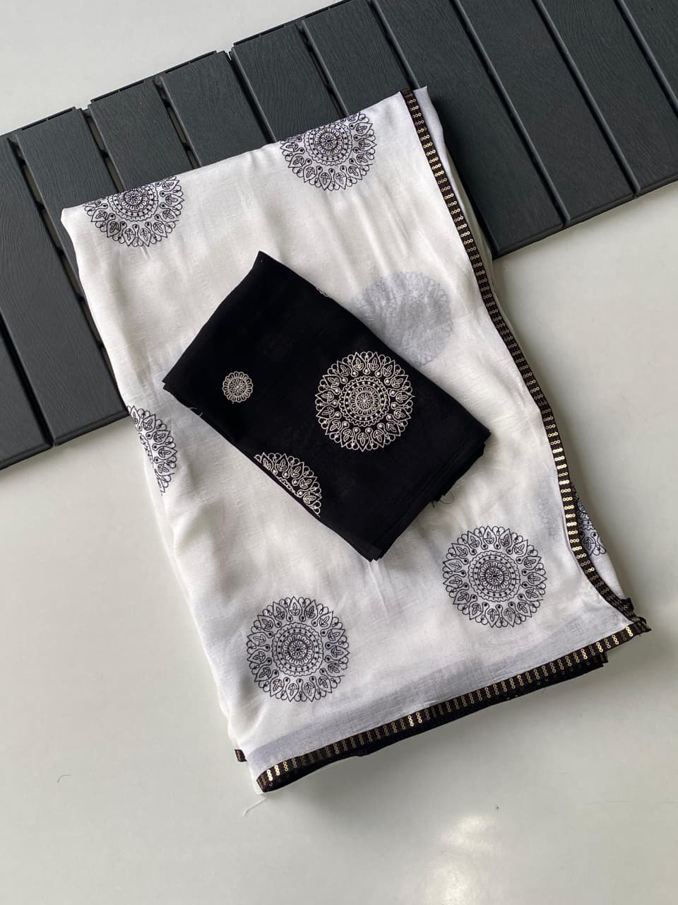 Most Flattering Off White Embroidery Work Crush Silk Saree With Moiety Blouse Piece