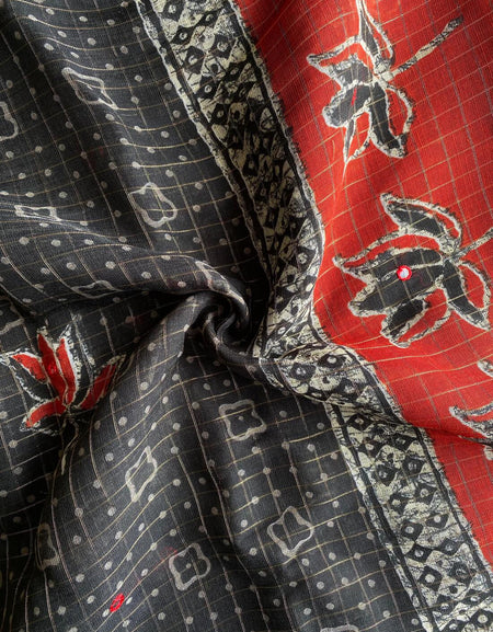 Admirable Black Printed Linen Silk Saree With Exuberant Blouse Piece