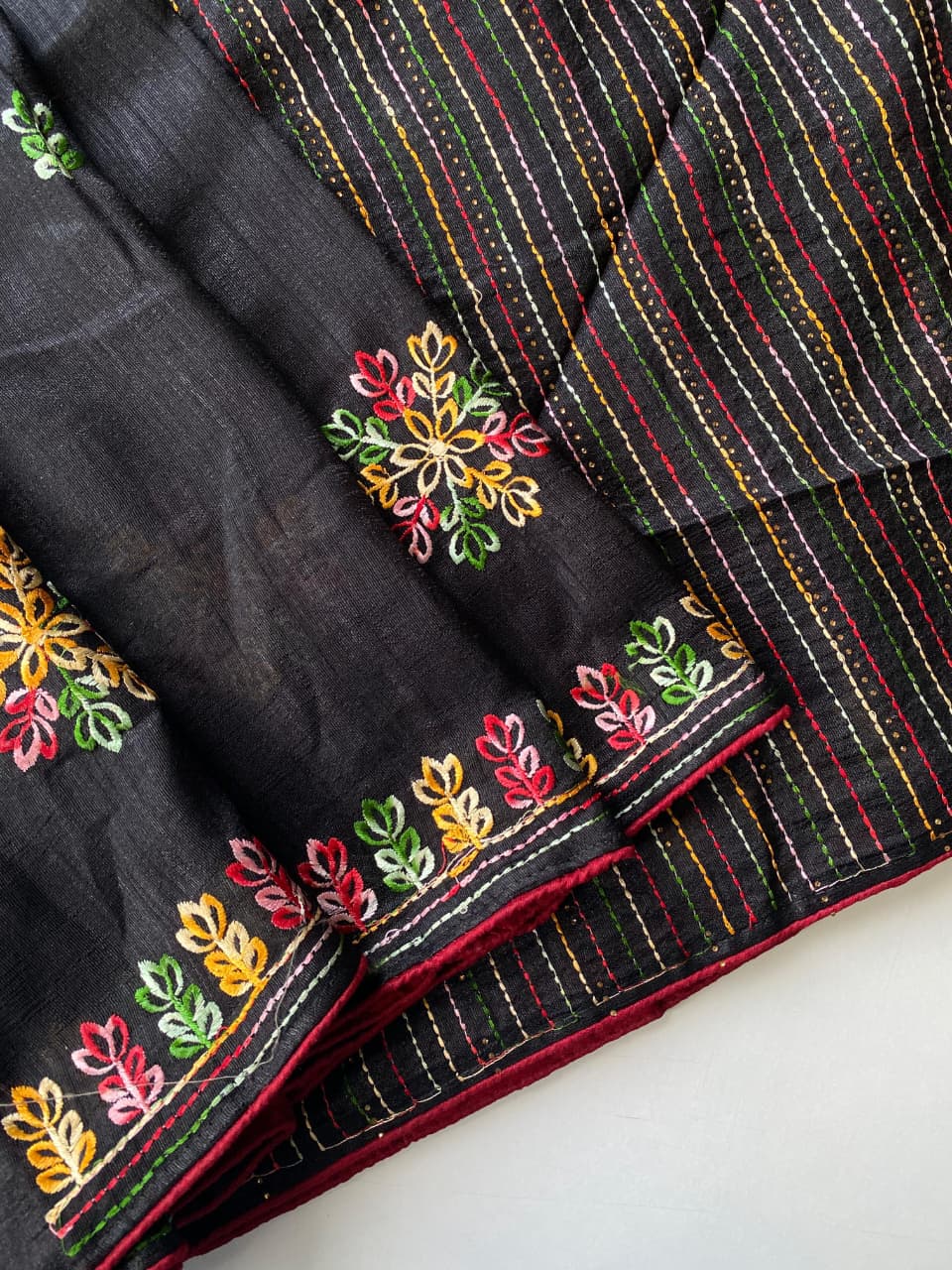 Ravishing Black Embroidery Work Tussar Silk Saree With Surreptitious Blouse Piece