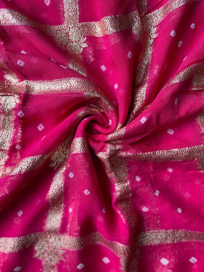Eclat Dark Pink Banarasi Viscose Georgette Silk Saree With Designer Blouse Piece