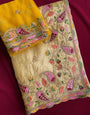 Cynosure Yellow Embroidery Work Crush Silk Saree With Desultory Blouse Piece