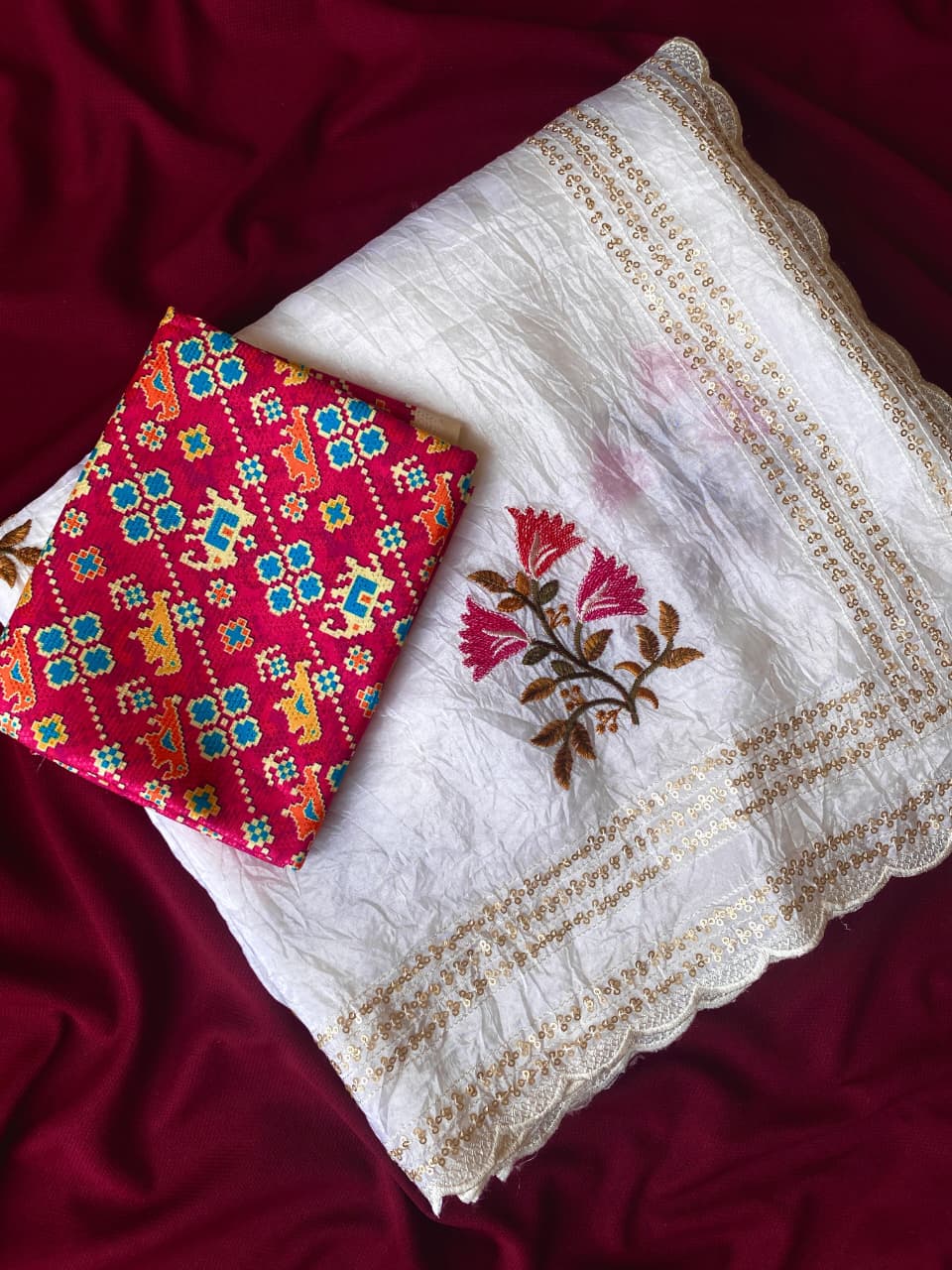 Sumptuous Off White Sequins Work Crush Silk Saree With Staggering Blouse Piece