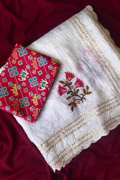 Sumptuous Off White Sequins Work Crush Silk Saree With Staggering Blouse Piece