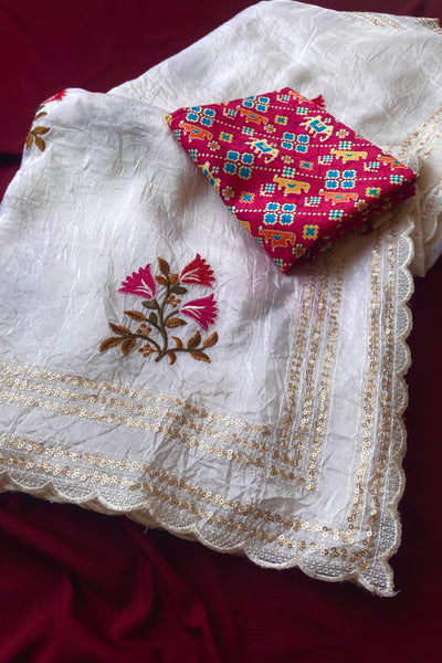 Sumptuous Off White Sequins Work Crush Silk Saree With Staggering Blouse Piece