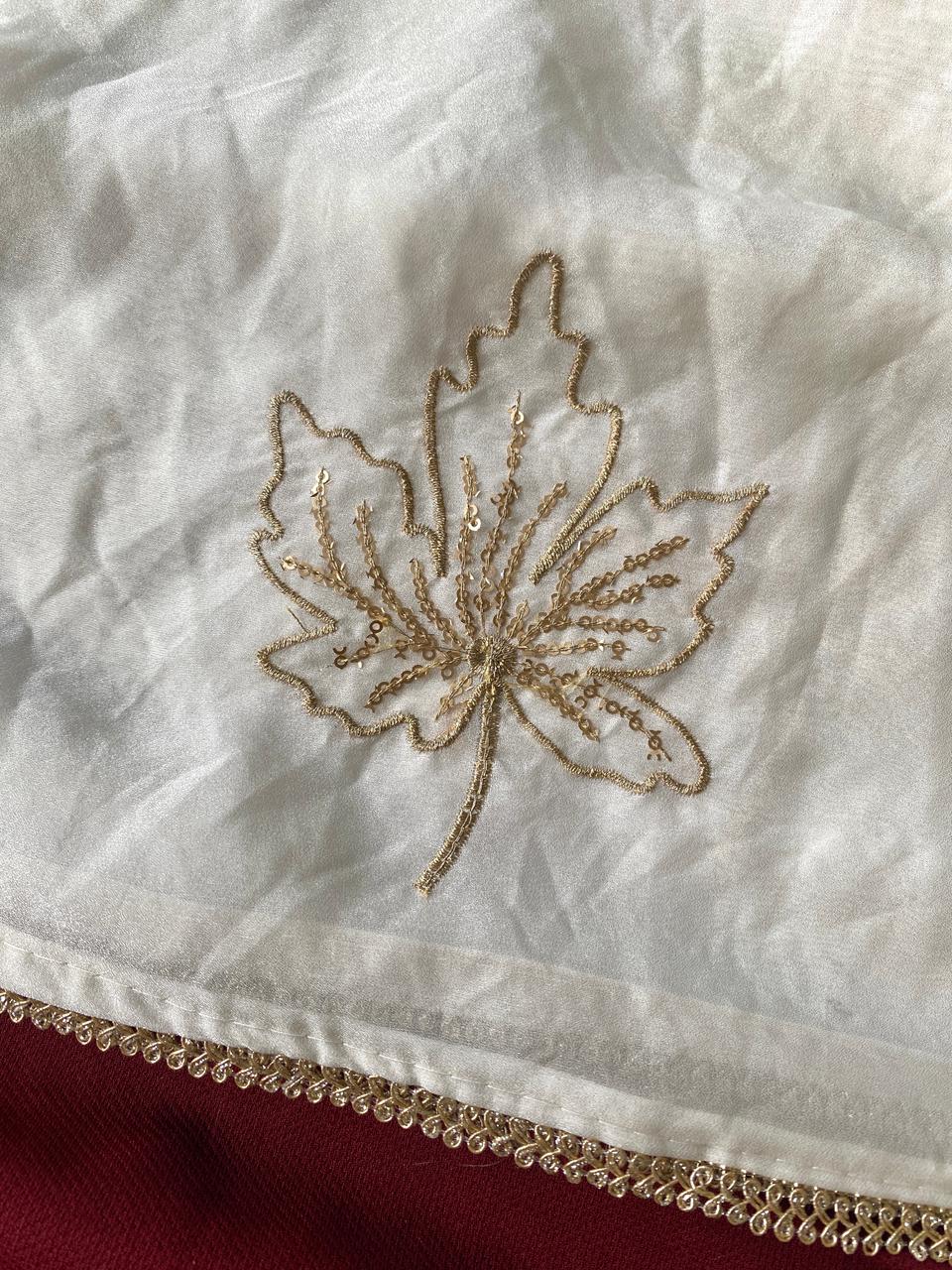 Gratifying Off White Sequins Work Chinon Silk Saree With Entrancing Blouse Piece