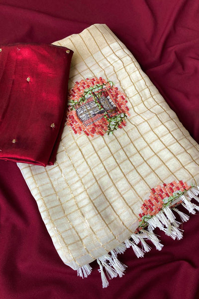 Nebula Off White Embroidery Work Viscose Georgette Saree With Flaunt Blouse Piece