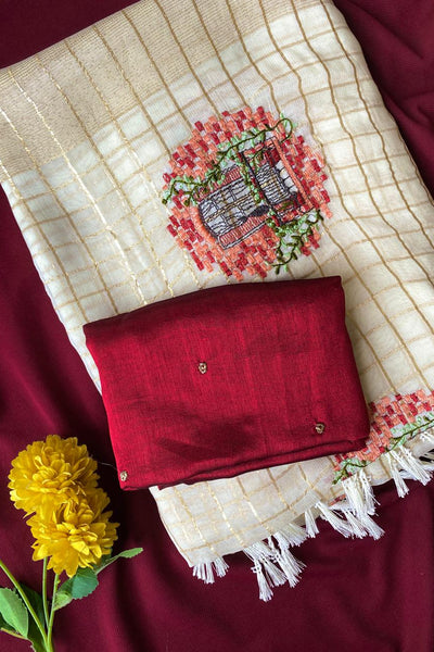 Nebula Off White Embroidery Work Viscose Georgette Saree With Flaunt Blouse Piece