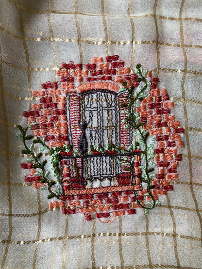 Nebula Off White Embroidery Work Viscose Georgette Saree With Flaunt Blouse Piece