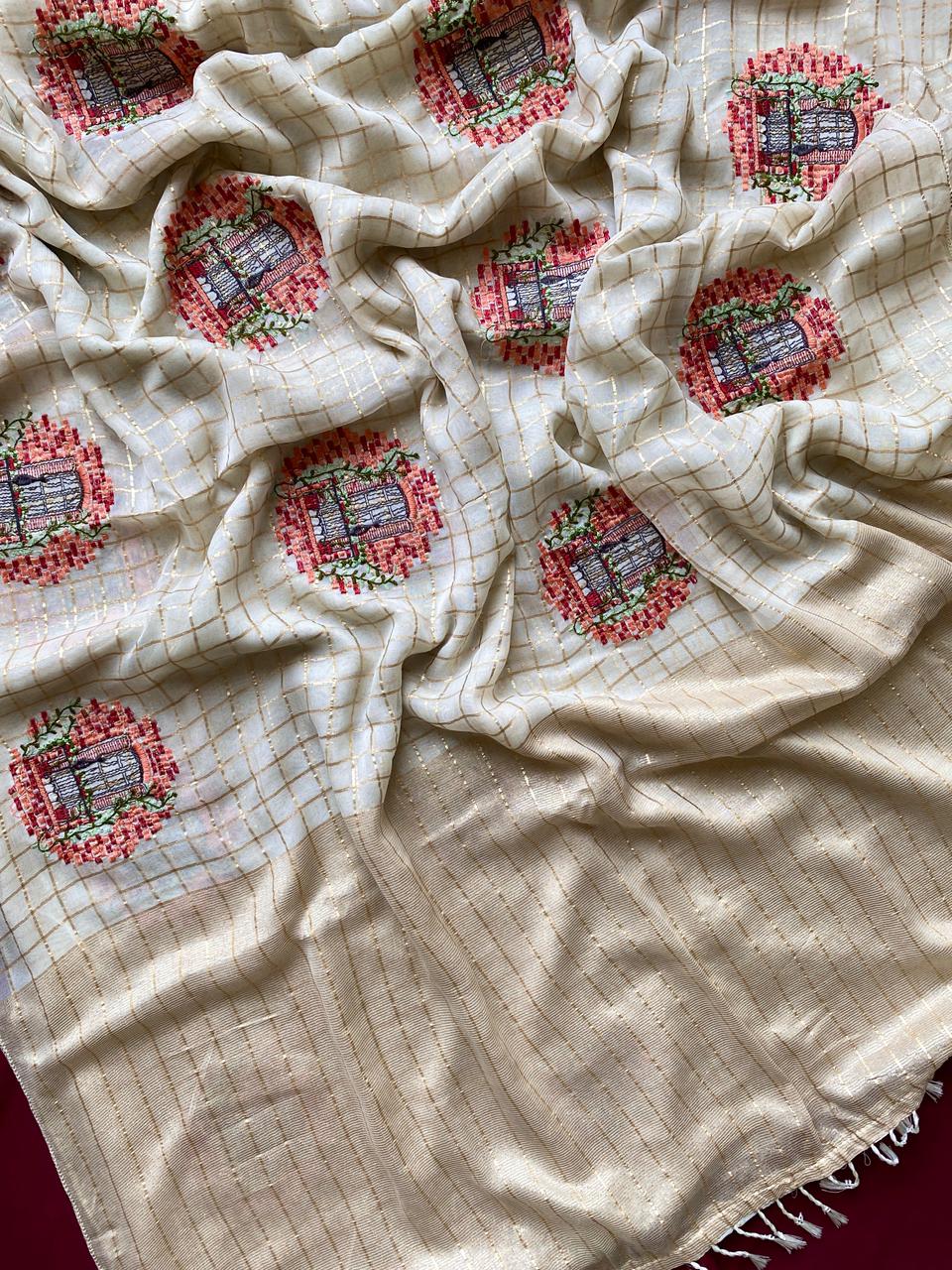 Nebula Off White Embroidery Work Viscose Georgette Saree With Flaunt Blouse Piece