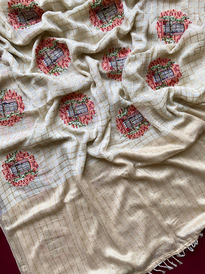 Nebula Off White Embroidery Work Viscose Georgette Saree With Flaunt Blouse Piece