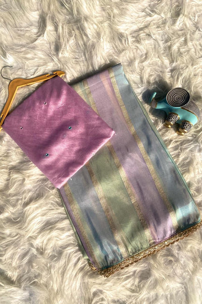 Magnetic Multicolor Soft Banarasi Tissue Silk Saree With Classy Blouse Piece