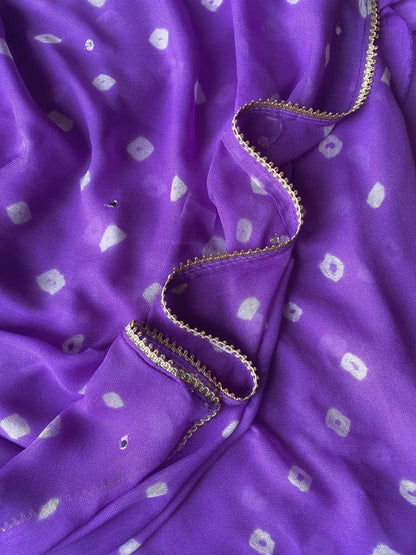 Panoply Purple Pure Viscose Georgette Silk Printed Bandhani Saree With Sizzling Blouse Piece