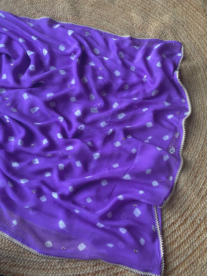 Panoply Purple Pure Viscose Georgette Silk Printed Bandhani Saree With Sizzling Blouse Piece