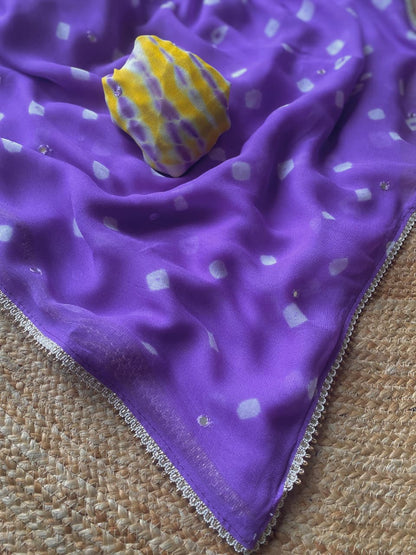 Panoply Purple Pure Viscose Georgette Silk Printed Bandhani Saree With Sizzling Blouse Piece