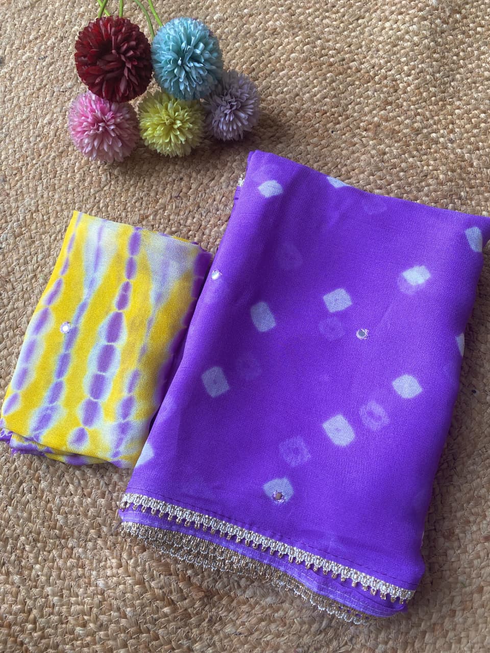 Panoply Purple Pure Viscose Georgette Silk Printed Bandhani Saree With Sizzling Blouse Piece