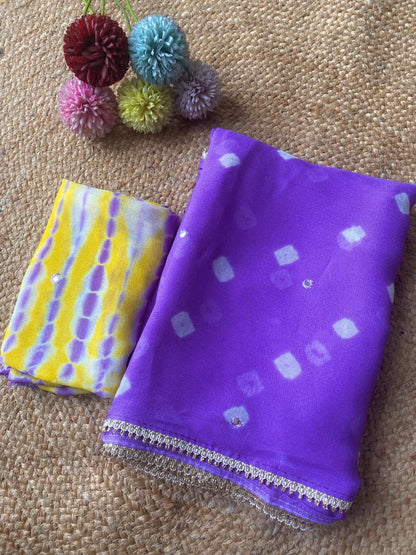 Panoply Purple Pure Viscose Georgette Silk Printed Bandhani Saree With Sizzling Blouse Piece