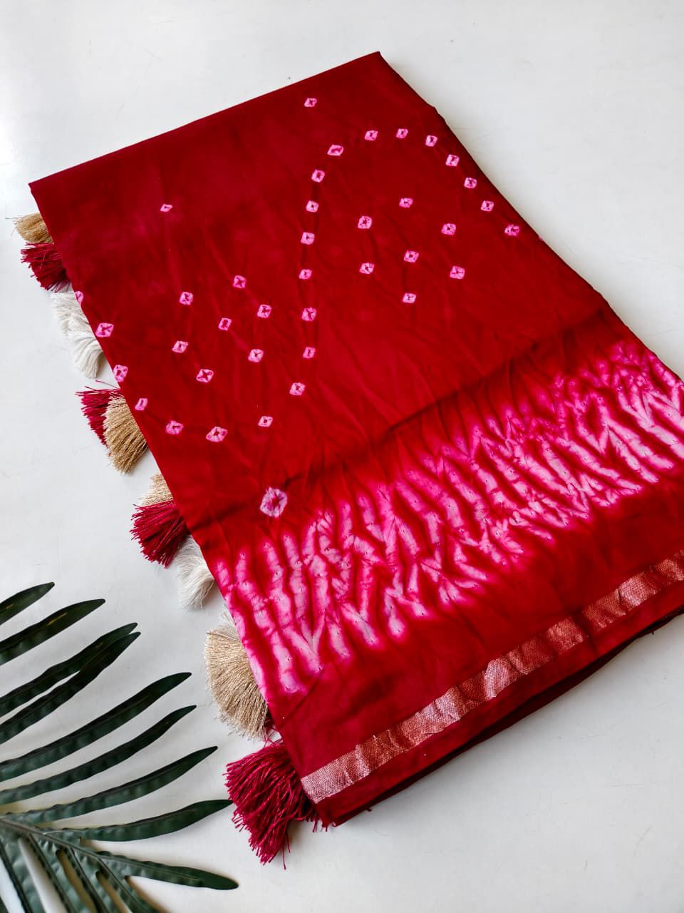 Glorious Dark Pink Cotton Silk Bandhani Printed Saree With Splendorous Blouse Piece