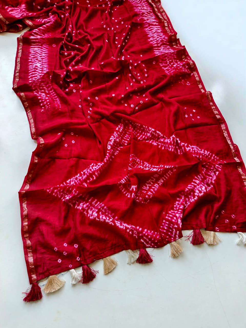 Glorious Dark Pink Cotton Silk Bandhani Printed Saree With Splendorous Blouse Piece