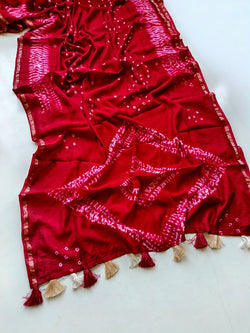 Glorious Dark Pink Cotton Silk Bandhani Printed Saree With Splendorous Blouse Piece