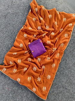 Adorning Orange Banarasi Georgette Silk Saree With Enamoring Blouse Piece