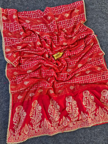 Brood Red Banarasi Dola Silk Saree With Adorable Blouse Piece