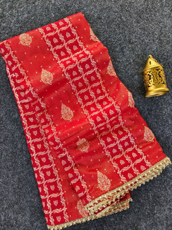 Brood Red Banarasi Dola Silk Saree With Adorable Blouse Piece