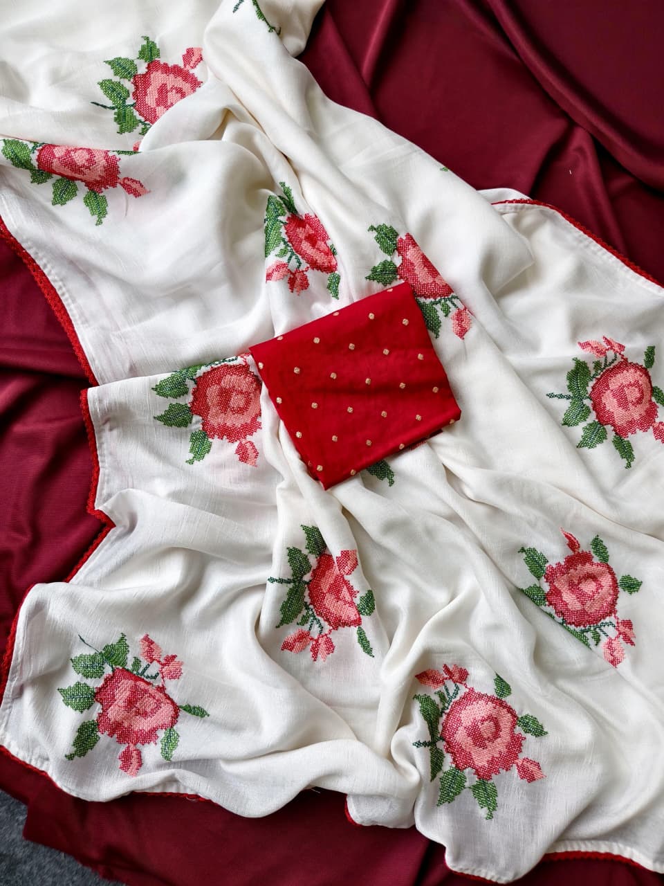 Invaluable Off White Embroidery Work Chiffon Silk Saree With Sempiternal Blouse Piece