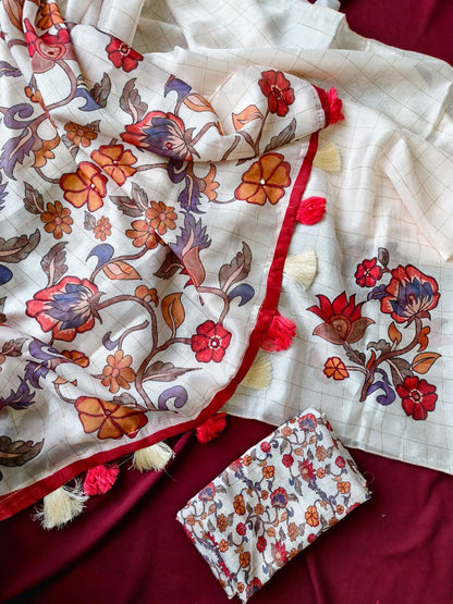 Outstanding Beige kalamkari Printed Crepe Silk Saree With Devastating Blouse Piece