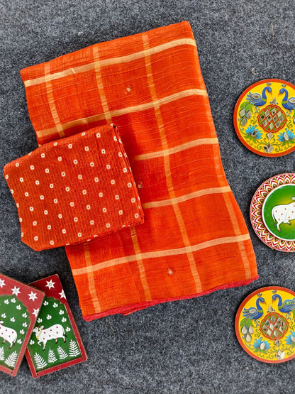 Preferable Orange Mirror Work Chiffon Silk Saree With Precious Blouse Piece