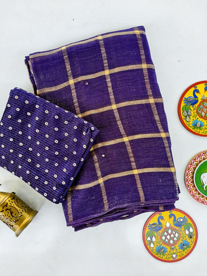 Ideal Purple Mirror Work Chiffon Silk Saree With Resplendent Blouse Piece