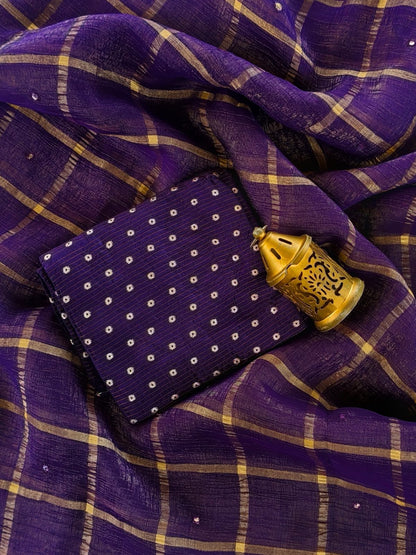 Ideal Purple Mirror Work Chiffon Silk Saree With Resplendent Blouse Piece