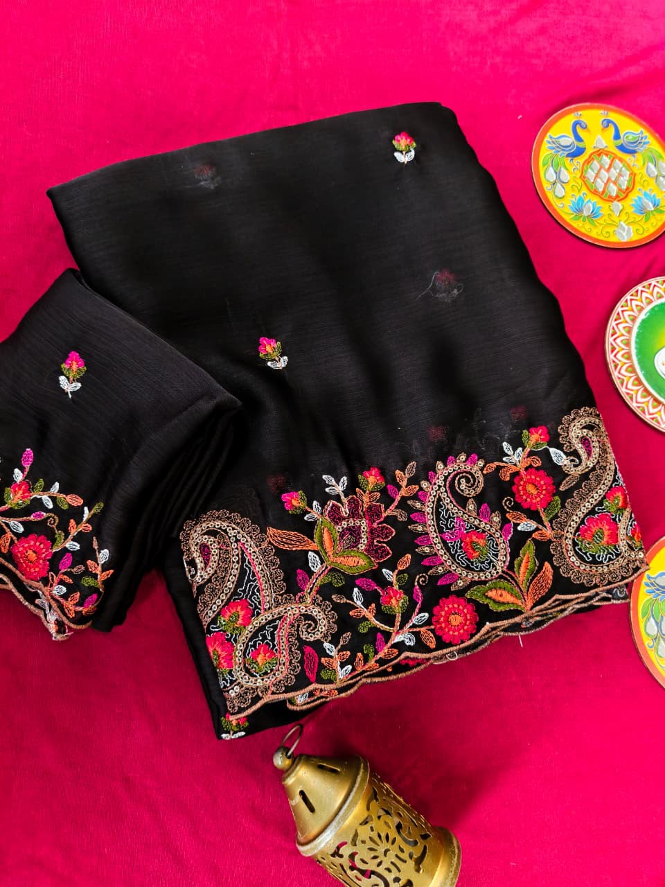 Girlish Black Embroidery Work Pure Georgette Saree With Splendorous Blouse Piece