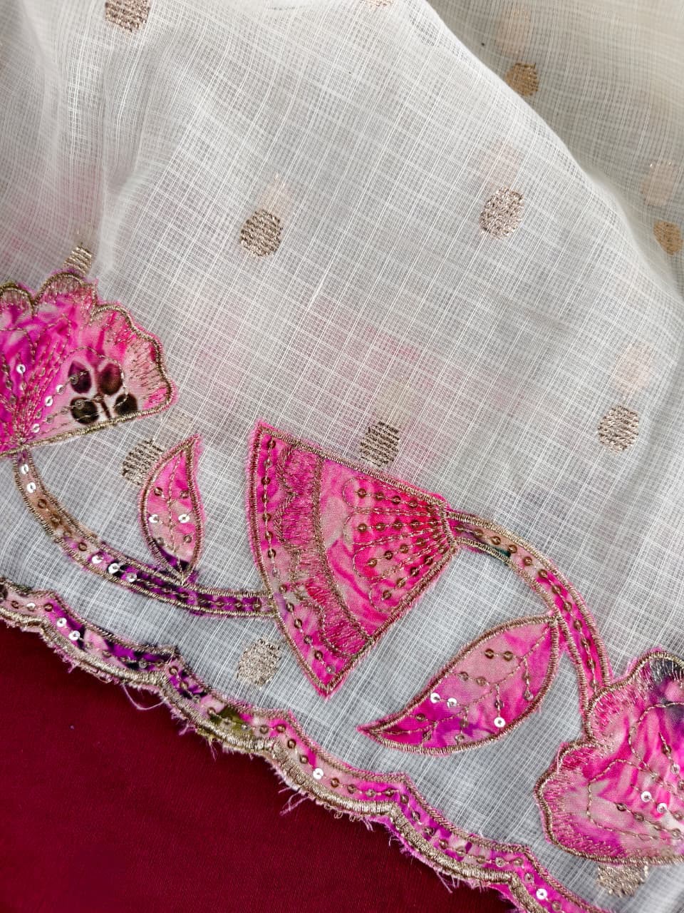 Seraglio Off White Embroidery Work Kota Doriya Silk Saree With Splendorous Blouse Piece
